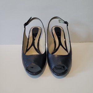 Leather Open Toe Heels (Size US 7.5) - Navy